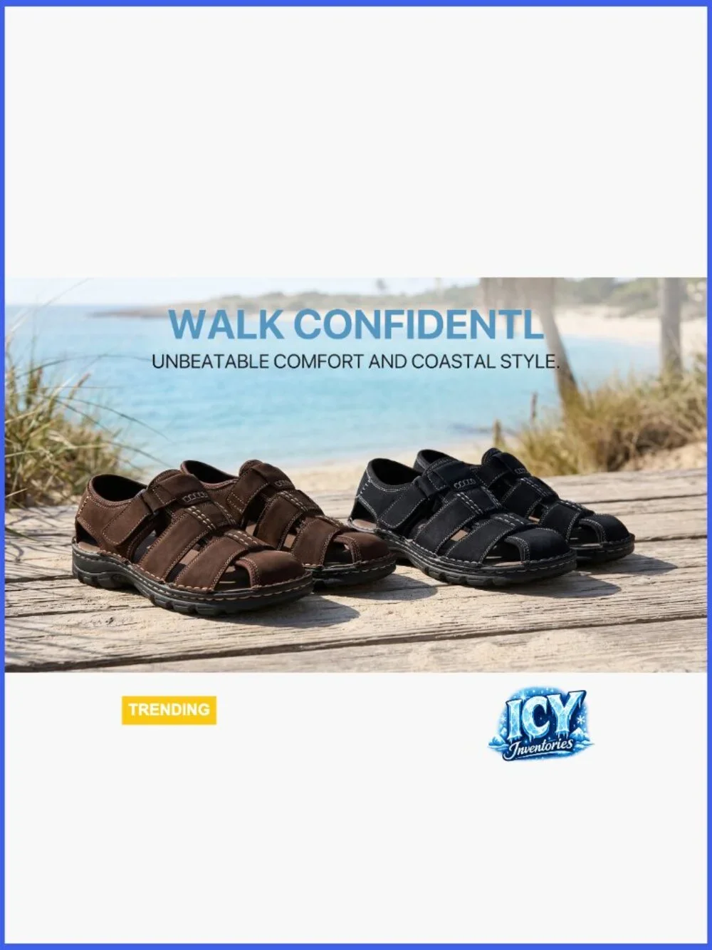 Genuine Leather Fisherman Sandals with Arch Support Hook & Loop Closure